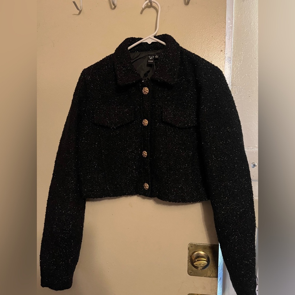 Windsor Black Sparkle with Gold Buttons Crop Coat